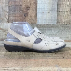 Spring Step Shoes Womens 41 Cream Cut Leather Slingback Comfort Flats 9.5-10‎
